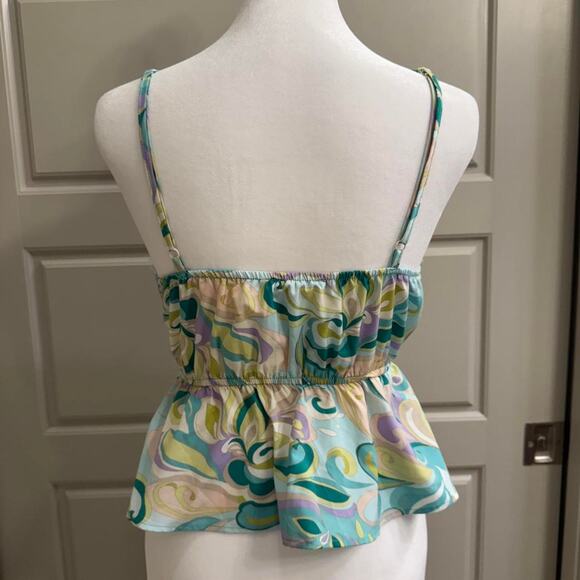Teal and Green Funky Pattern Cami Tank Top - Picture 2 of 3